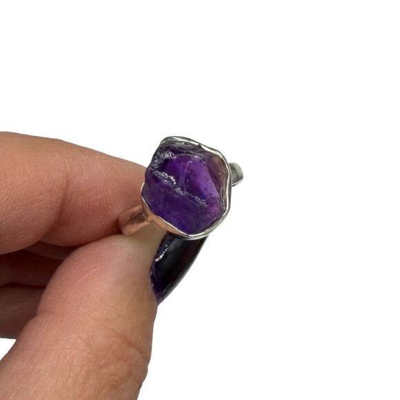 Raw Rough Amethyst Ring Size 7 Solid 925 Sterling Silver Natural Stone Purple - Picture 5 of 7